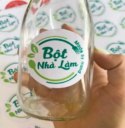 Ảnh chụp tem tròn sản phẩm thực phẩm màu xanh