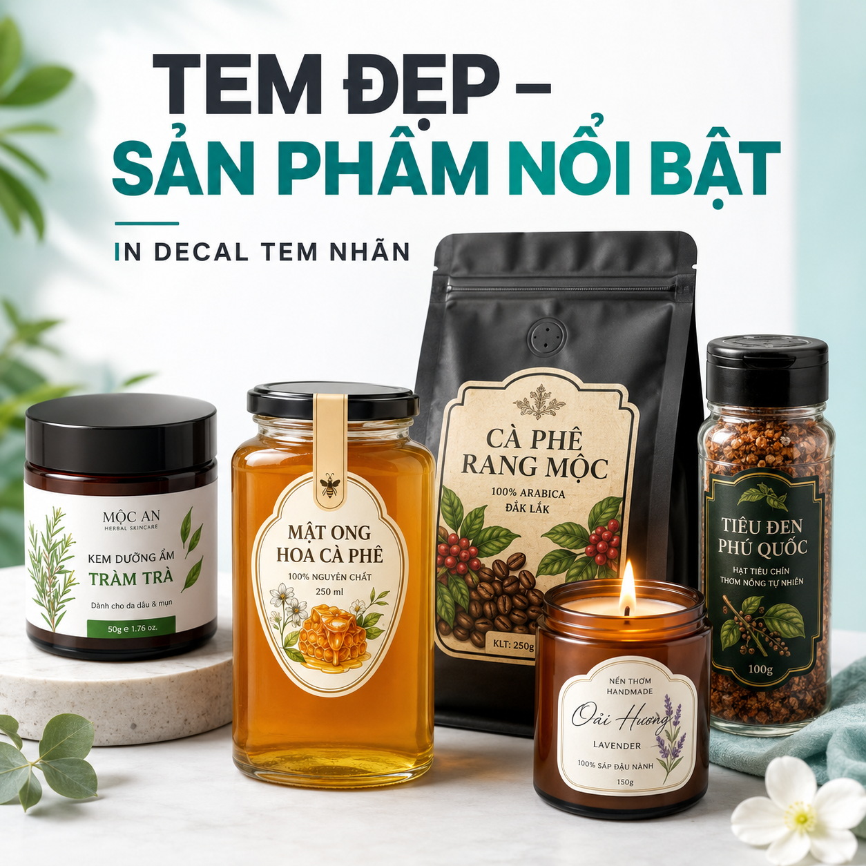 Mẫu in decal tem nhãn trên nhiều sản phẩm
